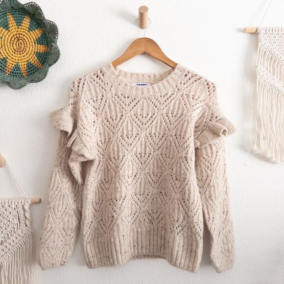 Old Navy Sweater Set To Taupe Wool Blend Pointelle Pullover Size Small - Picture 2 of 8